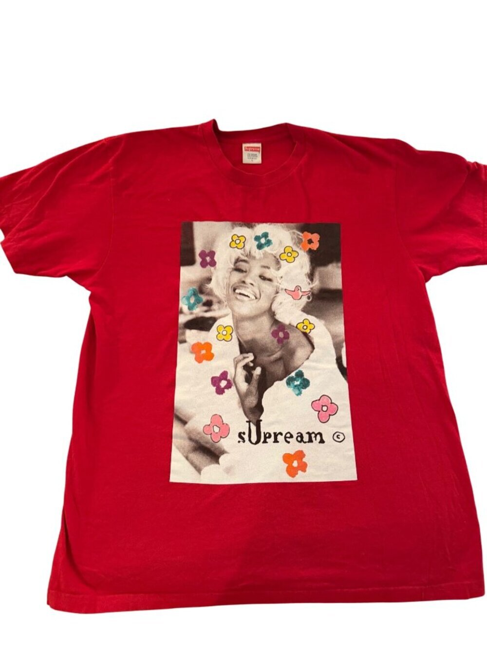 Supreme Mens Graphic Print Crewneck Naomi Tee Size Large Red Cotton Streetwear